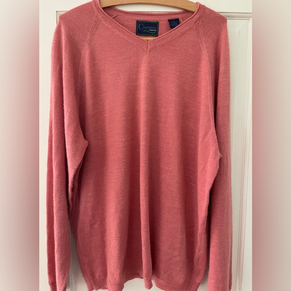 Charleston Threads Sweater V Neck mens XL Merino Linen Blend, Light Weight.